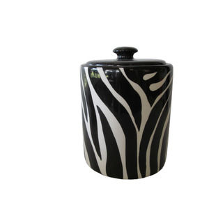 Mid century modern Zebra Stripe Cookie Jar ceramic 9" tall 7" wide
